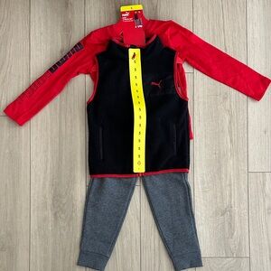 NWT Puma Red and Black Kids' Set with Gray Fleece Pants Size 5